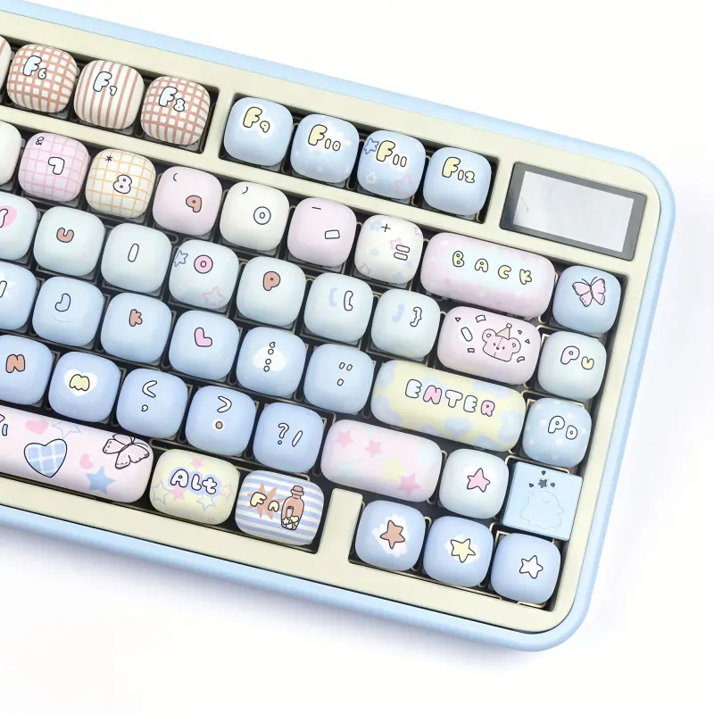 Aston Digital MOG Profile Round Polyethylene Terephthalate Dye-Sub Keycaps, 136-Keys Boxed Set for MX Switch Mechanical Keyboards, Cute Toy Theme Caps Compatible with NJ68 GMK67 Keyboard Kits