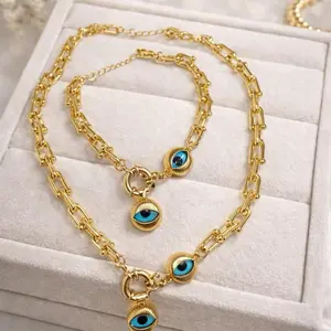 Gold Chain Necklace with Blue Eye Charms for Any Occasion Elegant Jewelry Set