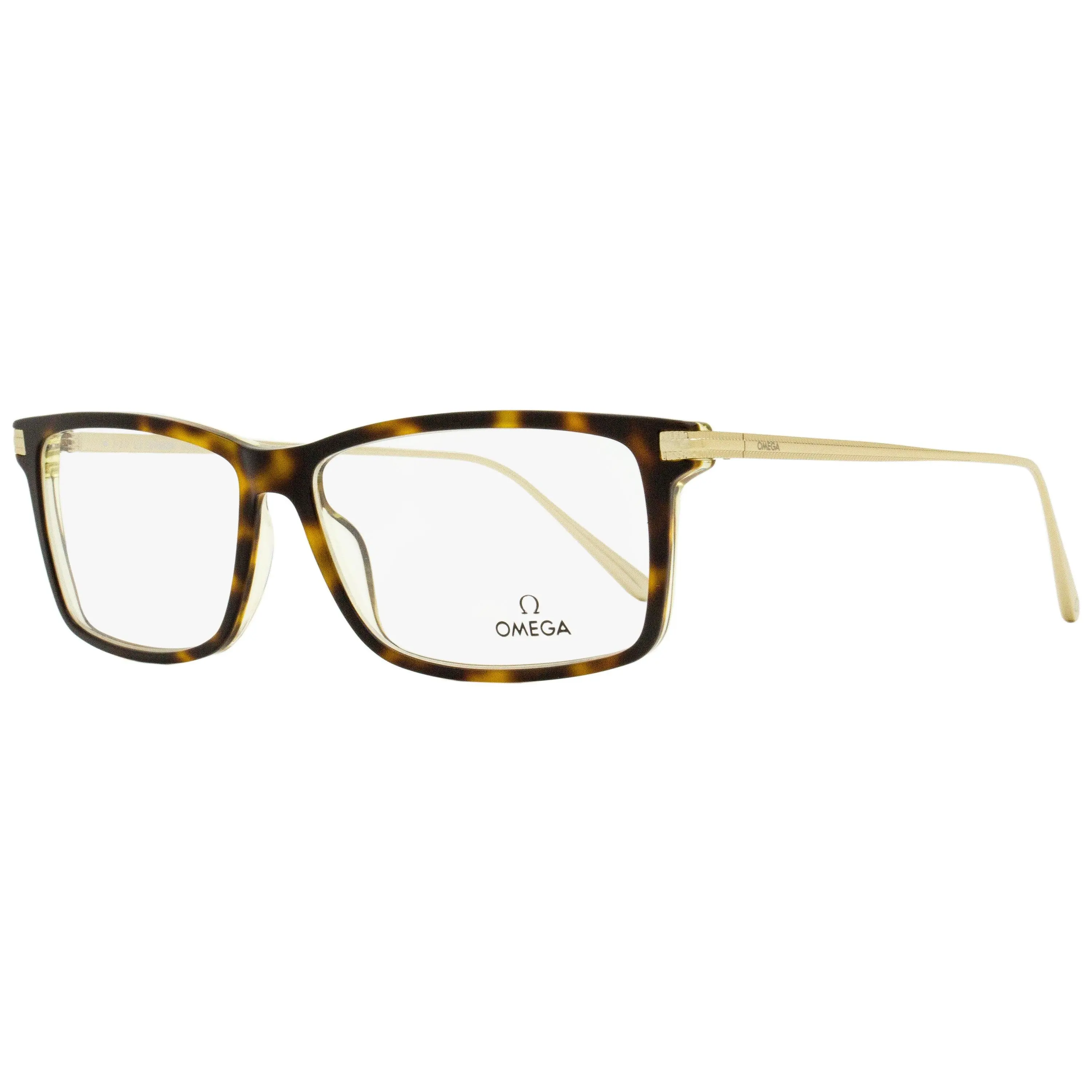 Omega OM5014 Men's Classic Rectangular Eyeglass Frames - Acetate and Metal Design, Havana/Gold, 58mm, Contemporary Motifs, Integrated Bridge, Adult, All Seasons, Exceptional Materials, Demo Lenses Included