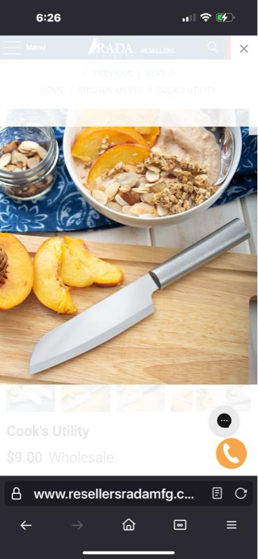 Rada Cutlery Cooks Utility Knife with Stainless Steel Body, Durable Design for Versatile Cooking and Preparation