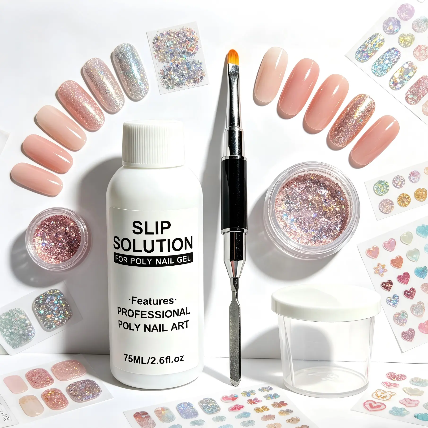 Poly Nail Gel Slip Solution, 2.6 Oz Slip Solution+Container,For Poly Nail Gel Nails Anti-stick Poly Extension Gel Liquid Slip Solution Set