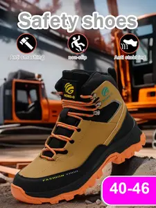 High-Top Safety Boots - Men's Synthetic Outdoor Hiking Shoes with Steel Toe - Fabric Lining, Rubber Sole for All-Season Comfort and Durability