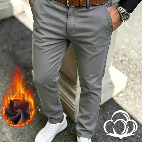 Men's fashionable winter and autumn cotton-lined and fleece-strengthened thick warm and soft comfortable casual slacks