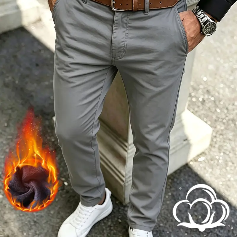 Men's fashionable winter and autumn cotton-lined and fleece-strengthened thick warm and soft comfortable casual slacks