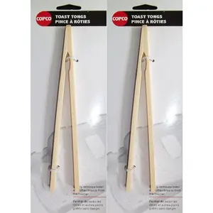 CrazyCoolBuys 2Pc Set Copco Lightweight Bamboo Toast Tongs Safe Toaster Chopsticks Bread