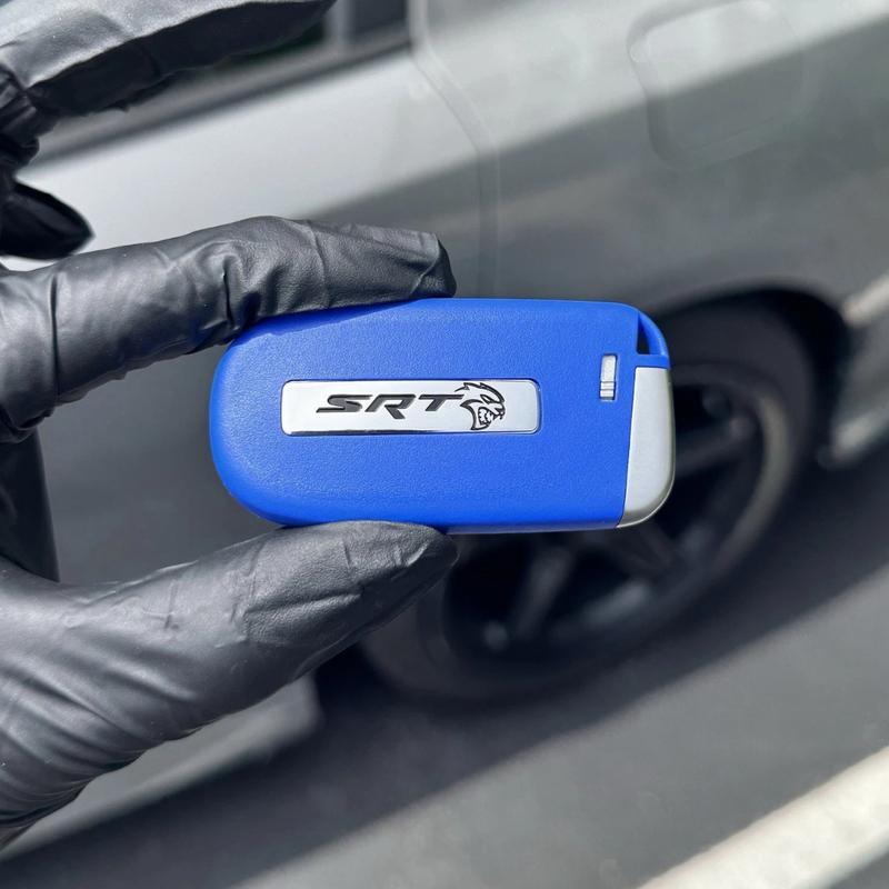 SRT Hellcat Key Fob Cover with Silver/Black Hellcat Logo + Black SRT Lanyard – Red or Blue