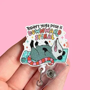 Glitter My Badge Funny possum badge reel for nurse and hospital workers. Badge clip Badge pull - Retractable swivel clip with a 360 rotation. Great gift for coworker.