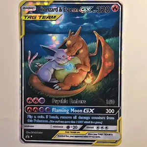 Charizard & Espeon GX Midnight Moon Cuddle Pokemon Display Custom Card Holographic Multiple Holo Pattern Choices! Rainbow or Bubble