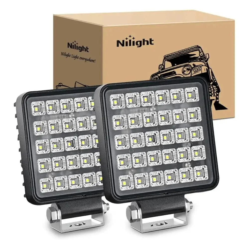 Nilight 4.3in Square 60W Flood LED Work Lights - Off Road Lights (Pair) with Toggle Switch, Aluminium Body, Adjustable Bracket, EMI/RFI Shield, IP68 Rating, 2-Year Warranty for Hunting, Tractor Use