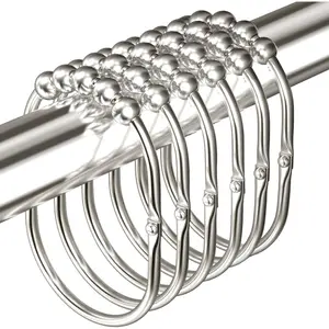 Wide Shower Curtain Hooks Rings, Rust Proof Stainless Steel, Heavy Duty, For Bathroom Shower Rods, Curtains & Liners, Easy Glide Rollers, 12 Pieces, Chrome