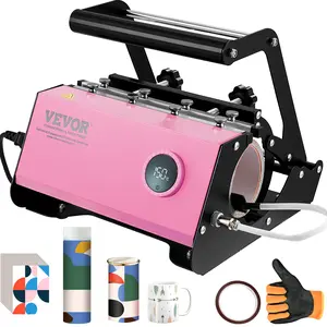 VEVOR Mug Heat Press,  11-30oz Tumbler Heat Press Machine, Sublimation Transfer Straight Skinny Tumblers, Cup Heat Press with Heat-resist Gloves & Tape, DIY Ceramic Mugs Cups Glasses, As Gift, Pink