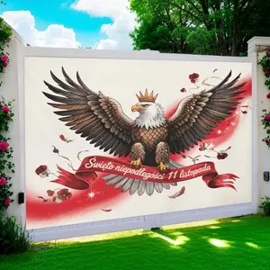 1pc 2D Flat White Eagle Polish Independence Day Banner - 11th November Themed Backdrop with Eagle & Polish Text, Durable Polyester Party Decoration for Independence Anniversary Indoor/Outdoor Use