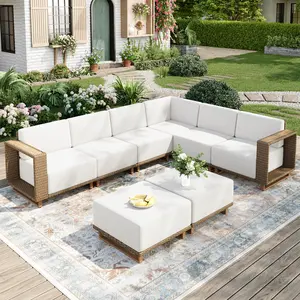 PHI VILLA Outdoor Patio Furniture Set - Sectional Rattan Wicker Sofa Couch, 10" Thick Waterproof Cushions, Assembly Required, Garden Use,SpringGlowUp