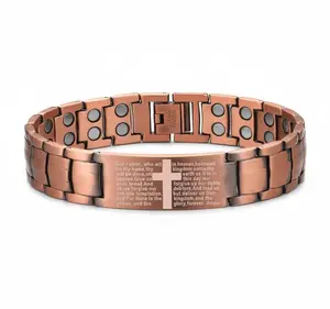 Men's Copper Metal Cross Motif Adjustable Slider Bracelet with Ultra-Strength Magnets, Adjustable Links, Sizing Tool, Jewelry Box for Casual Wear, Gifting, Adjustable Slider Bracelets