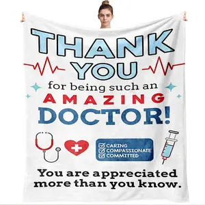 Thank You Doctor Fleece Blanket 270g Thick Warm Winter Office Nap Blanket Hospital Visiting Gift Medical Practitioner Appreciation Present Soft Comfortable Skin-Friendly Coral Fleece Throw Home Decorativ