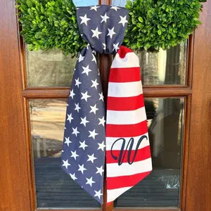 Patriotic Embroidered Wreath Sash, Monogrammed Sash, American Flag Wreath Scarf, Front Door Hanger, Stars & Stripes, Red, White, Blue