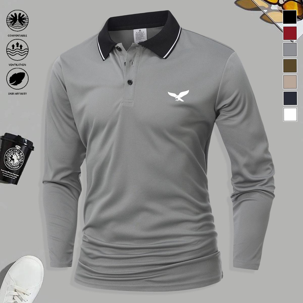 Set of 5 men’s long-sleeve polo shirts—fashionable and versatile, solid color design, suitable for sports and casual occasions, soft and comfortable; men’s long-sleeve polo shirt set.,clothes for back to school,first day of school outfits