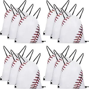 Baseball Drawstring Backpack Bag Baseball Drawstring Party Favor Bags for Gym Sports Teams(12 Pieces)