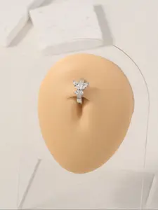 Unisex Copper Belly Button Ring with Butterfly Design, Artificial Zirconia Navel Piercing Jewelry for Men & Women