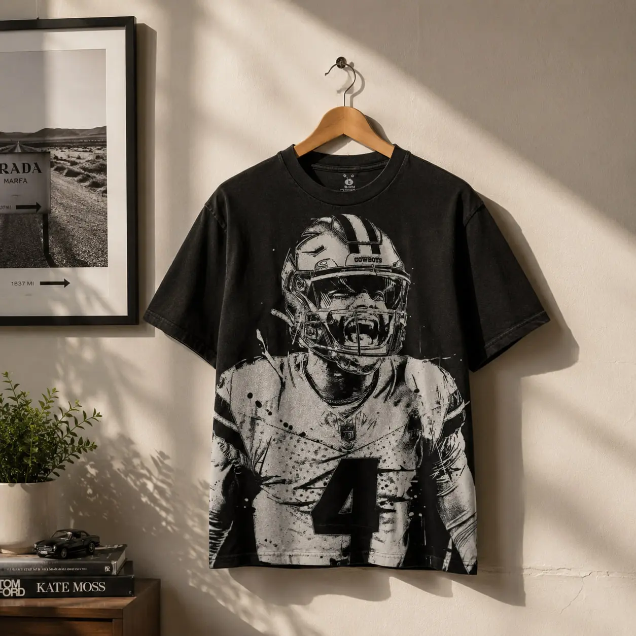 Dak Prescott Handmade Bleached Shirt: Football tee spray art shirt Faded Black Cotton Unisex Tee gift for him, her