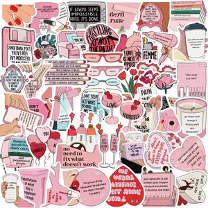 Pink Girl Power Themed Sticker, 50/1000pcs Waterproof Self Adhesive Decor Paper, Decor Sticker for Gift Greeting Card Water Bottle Laptop Phone Cellphone