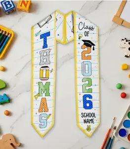 Kindergarten Graduation Stole 2026 | Custom Name Kids Sash 50x4 inch | Cute School Grad Gift for Boys & Girls