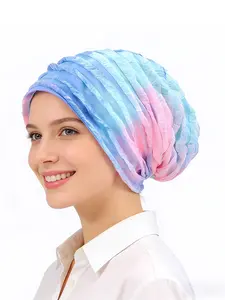 Wrinkled Mesh Gradient Hat, Lightweight & Breathable Design, Stylish Fitted Beanies for All Seasons, Casual Plain Skull Caps