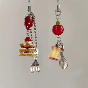 Cute 3D Strawberry Cake Cookie Pendant Phone Charm Strap Lovely Accessories Lanyard Keycord For iPhone Camera Bag Girls Jewelry