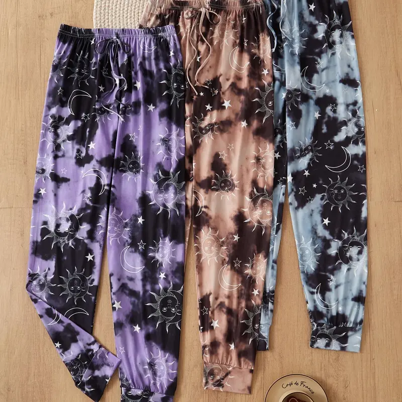 Women's Tie Dye Print Sleep Pants Pajamas Pants, Casual Comfy Trousers for Daily Wear, Ladies Sleepwear & Fitted Loungewear for All Seasons, Home Lounge Pants