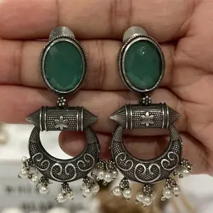 Earrings for Party Wear or Everyday Wear with Round Stones, Decorative Elements, and Metallic Finish. (NO REFUND OR EXCHANGE)
