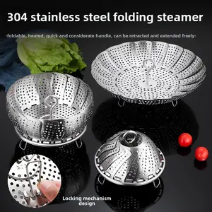 Steamer Basket for Cooking – Premium 304 Stainless Steel Steamer Basket, 3rd Gen Folding Expandable Steamers, Suitable for Cookware Pot, Fit for Fish Vegetables Pasta Eggs
