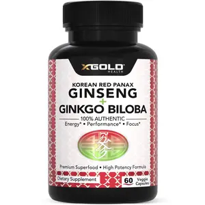 Korean Red Panax Ginseng & Ginkgo Biloba - Boost Energy & Mental Clarity - Vegan Capsules