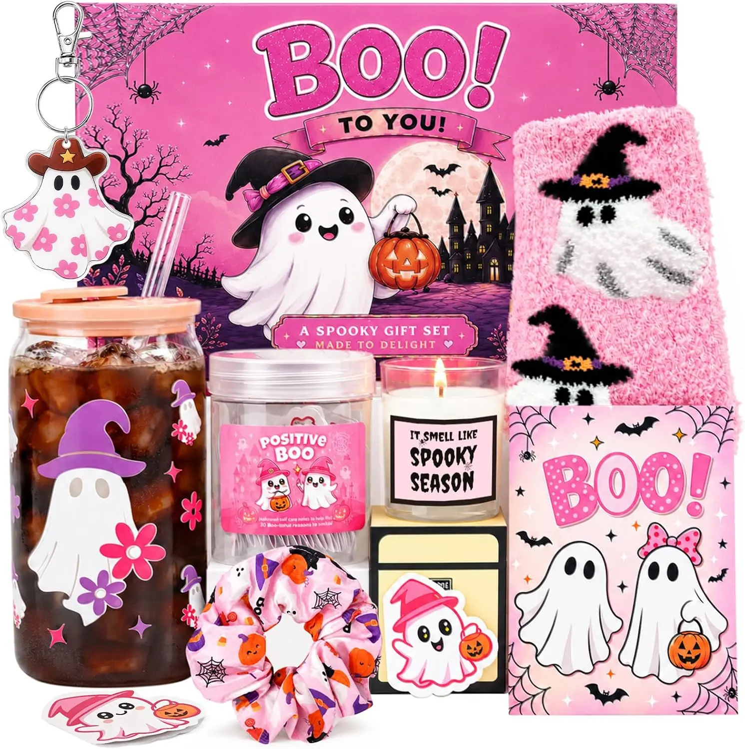 Boo Basket Stuffers for Women 12 Pcs Halloween Spooky Gifts, Pink | Halloween Gifts, Halloween Baskets, Spooky Gifts Ghost Gift, Boo Gift Basket for Adult