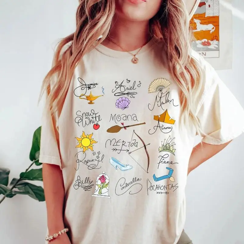 Princess Signatures Shirt, Team Princess Shirt, Princess Characters Shirt, Matching Friends Trip Gift, Cute Vintage Fan Apparel Sweatshirt, Hoodie, Comfort Colors