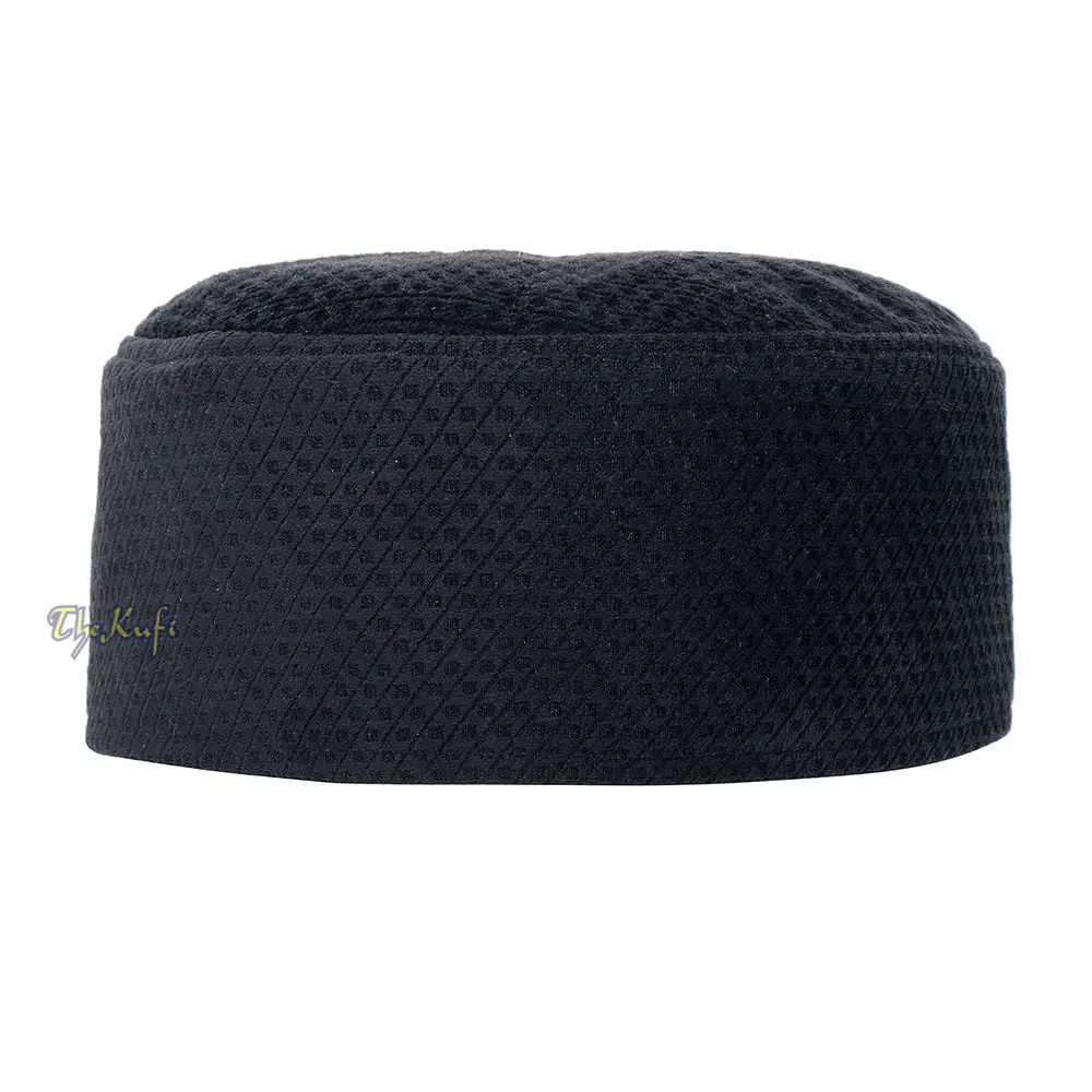 Black Smooth Velvet Semi-Stiff Kufi Hat Turkish Takke Prayer Cap
