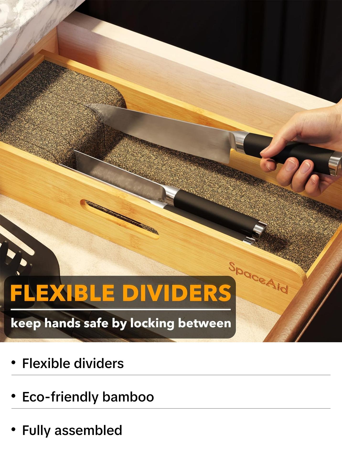 Small Bamboo Knife Holder for Drawer, 5.9"W