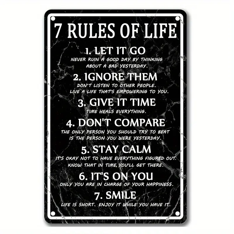 Inspirational Life Rules Wall Art Sign 5.91x7.87inch - Motivational Quotes Metal Plate, No Electricity or Battery Required, Featherless, Versatile Decor for Home, Office, Classroom - Easy Hang, Ideal Gift