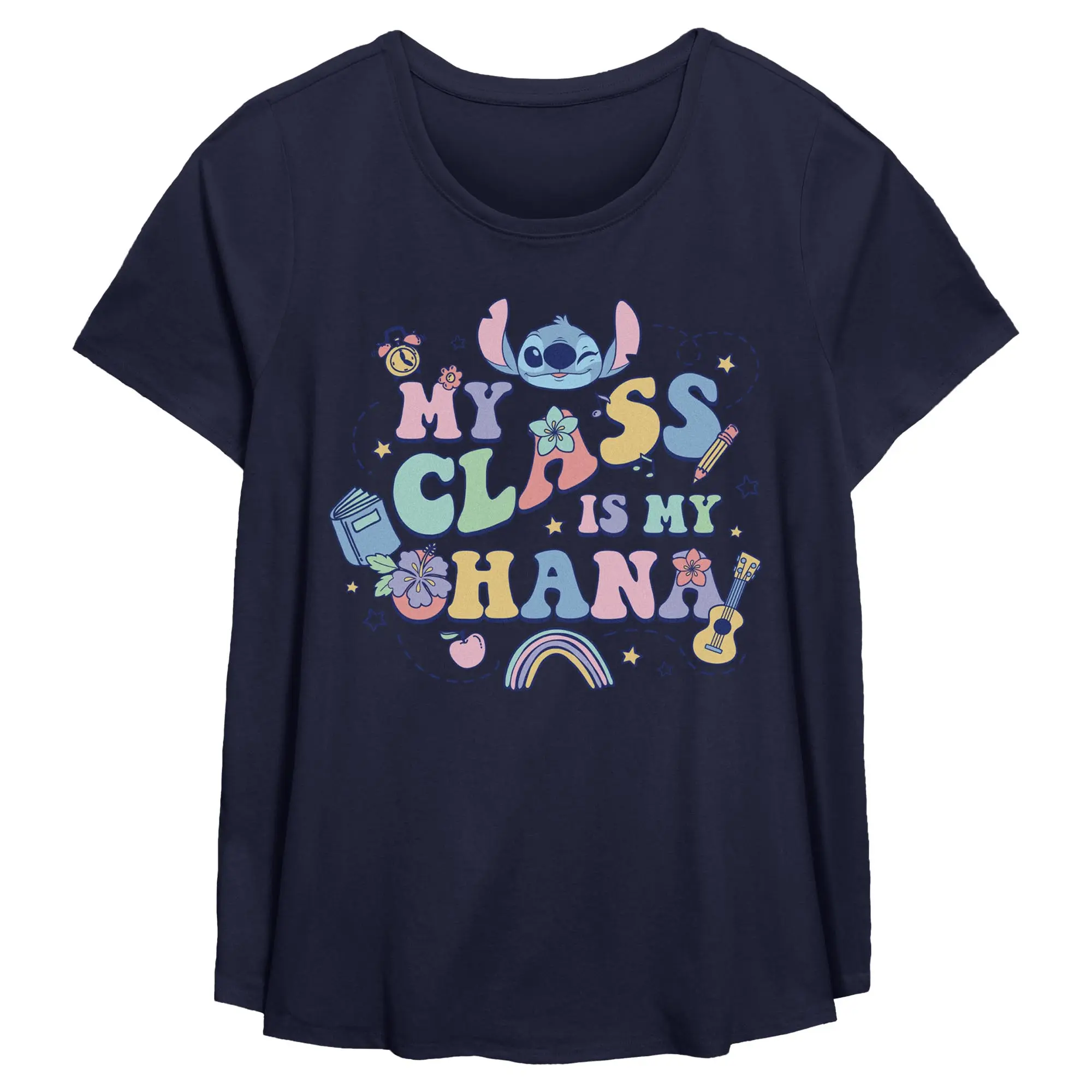 Lilo & Stitch My Class Is My Ohana Womens T Shirt, Pastel, Tropical, Shortsleeve, Statement