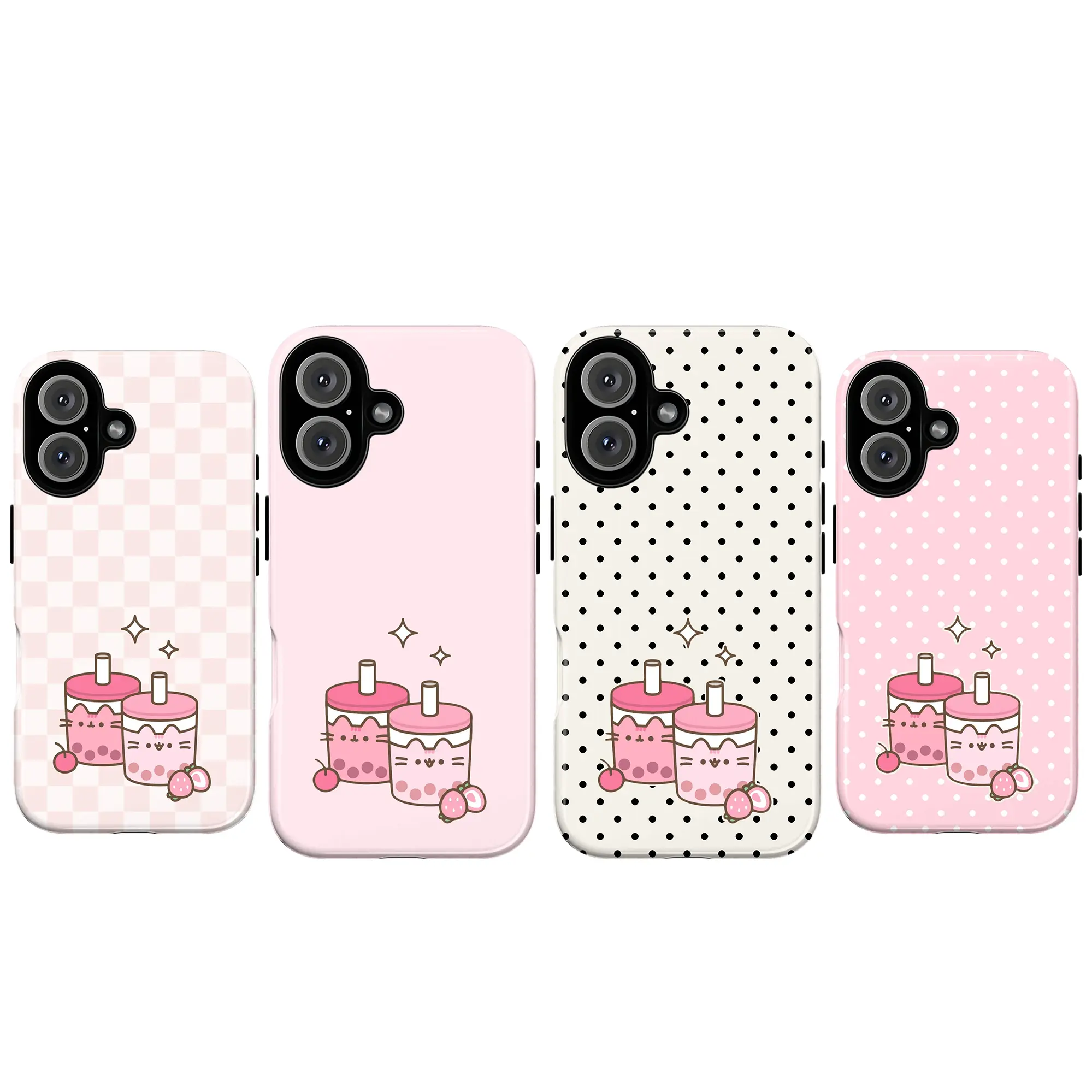 Cute Strawberry Cat Boba Tea Aesthetic Phone Case Kawaii Pink Milk Tea Cartoon, Sweet Polka Dot Cute Strawberry Cat Boba Tea Aesthetic Phone Case Kawaii Pink Milk Tea Cartoon, Sweet Polka Dot