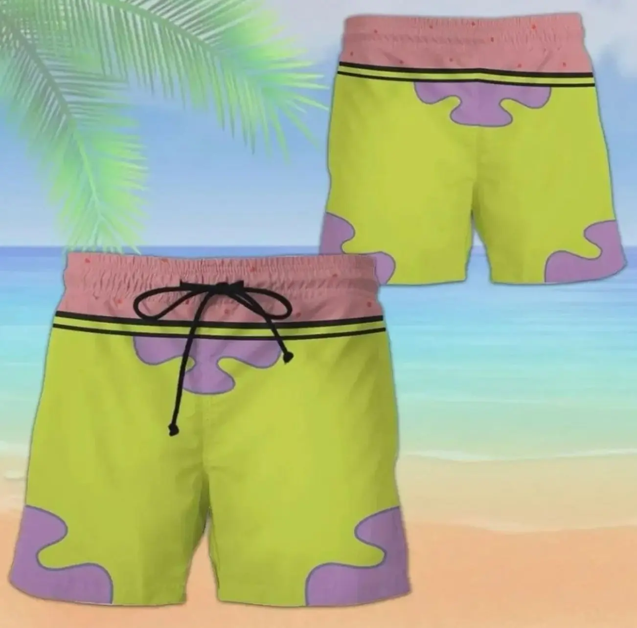 Funny Patrick Star Swim Trunks - Cartoon Character Beach Board Shorts Quick Dry Swimwear