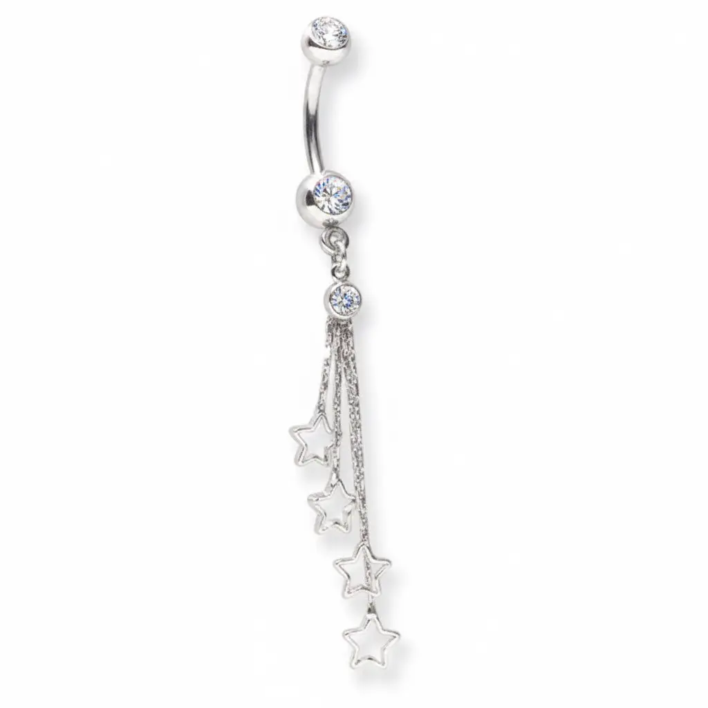 Surgical Stainless Steel Clear Crystal Star Dangles 14g Belly Naval Ring