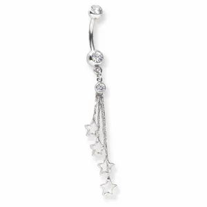 Surgical Stainless Steel Clear Crystal Star Dangles 14g Belly Naval Ring