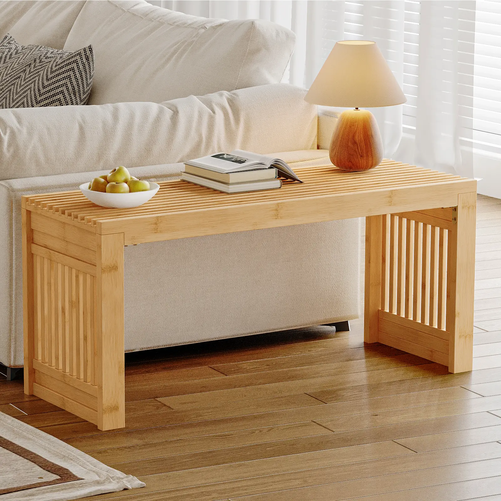 HOOBRO Dining Bench, 35 inch Bamboo Entryway Bench, Farmhouse Kitchen Table Bench, Outdoor Bench, Solid Bamboo Dining Room Benches for Kitchen, Living Room, Hallway, Bedroom, Natural#springtok #SummerVibes