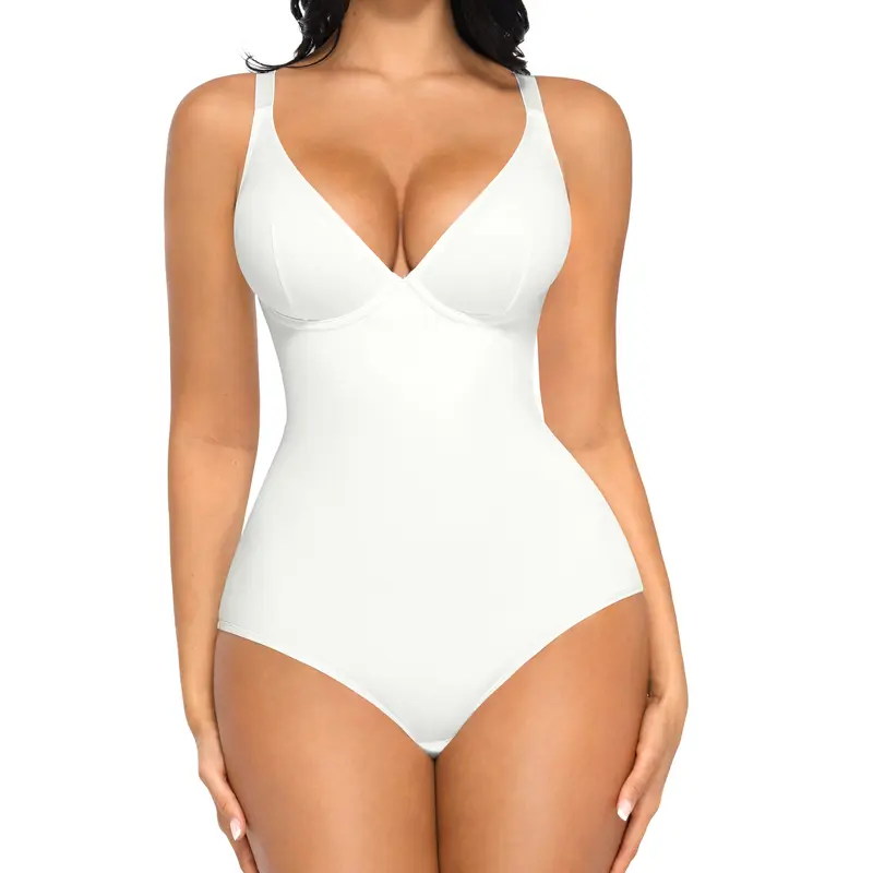 FeelinGirl Shapewear Bodysuits for Women Tummy Control Body Suits Deep V Neck Corset Tops Panty Womenswear Nylon Soft Fashion Comfortable Deals For You Days #Summervibes