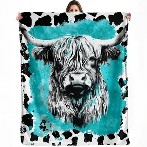 Highland cow blanket — cute cartoon cow head & teal spot background design