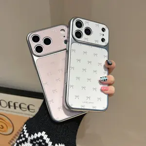 Electroplated Silver Frame Bow Phone Case, Anti-Drop Shockproof Protective Fashion Cover for iPhone 17 Pro Max 16/15/14, High-Quality Protection