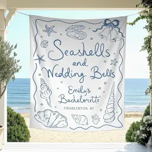 Seashells and Wedding Bells Bachelorette Party Banner Decor, Custom Beach Bachelorette Backdrop, Coastal Bachelorette Party Decor Tapestry
