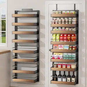 8 Tier Over The Door Pantry Organizer, 2 IN 1 Wall Mount or Hanging  Rack Seasoning Shelves with Adjustable Basket,  of Door Organizer and Storage for Kitchen Cabinet and Room Closet