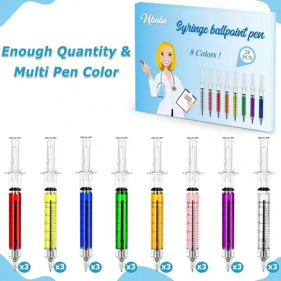 8/12/24 Pack Syringe Pens, Multi-Color Extendable Fun Nurse Week Gift Set, Ink Novelty Pen Set, Nursing Accessories, Role Play Doctor Gifts, Writing Pens
