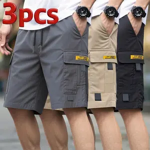 Men’s 3-Pack Cargo Shorts, Loose-Fit Casual Tactical Shorts with Multiple Utility Pockets, Elastic-Waist Summer Shorts for Men, Ideal for Outdoor Activities, Hiking, Work, and Everyday Casual Wear